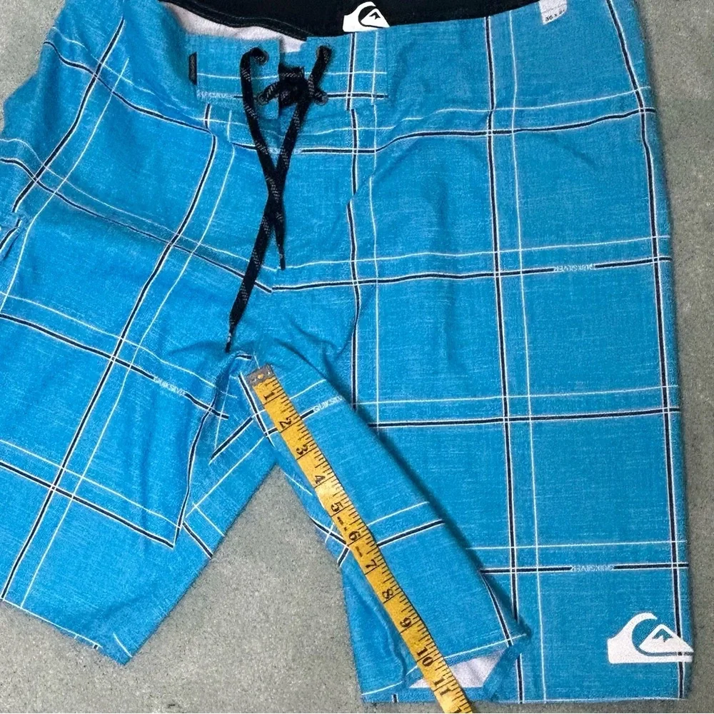 Quiksilver Electric 21‎ Blue Board Shorts Quick-Dry Plaid Draw Cord Sz 36